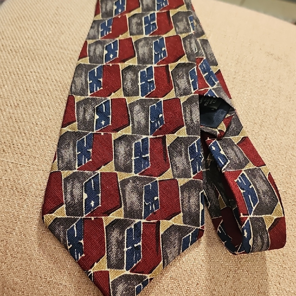 Geometric Red‎ and Blue Men's Tie By JOHN HENRY. 100% Italian Silk